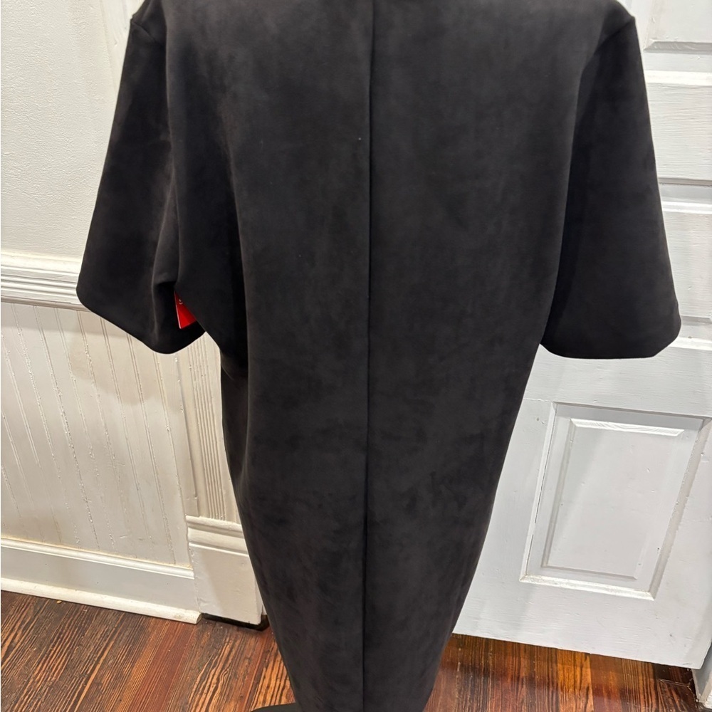 Spanx Faux Suede Column Shift V Neck Dress Women’s Sz 1x Black NWT - Picture 2 of 5
